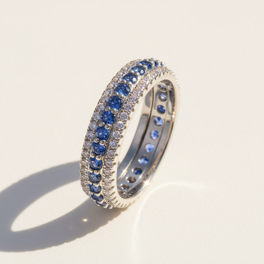 Moissanite Eternity Ring with Ruby, Emerald & Sapphire Stones