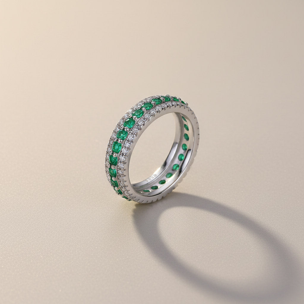 Moissanite Eternity Ring with Ruby, Emerald &amp; Sapphire Stones