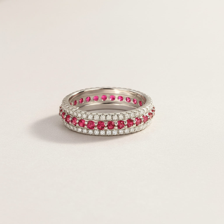 Moissanite Eternity Ring with Ruby, Emerald &amp; Sapphire Stones