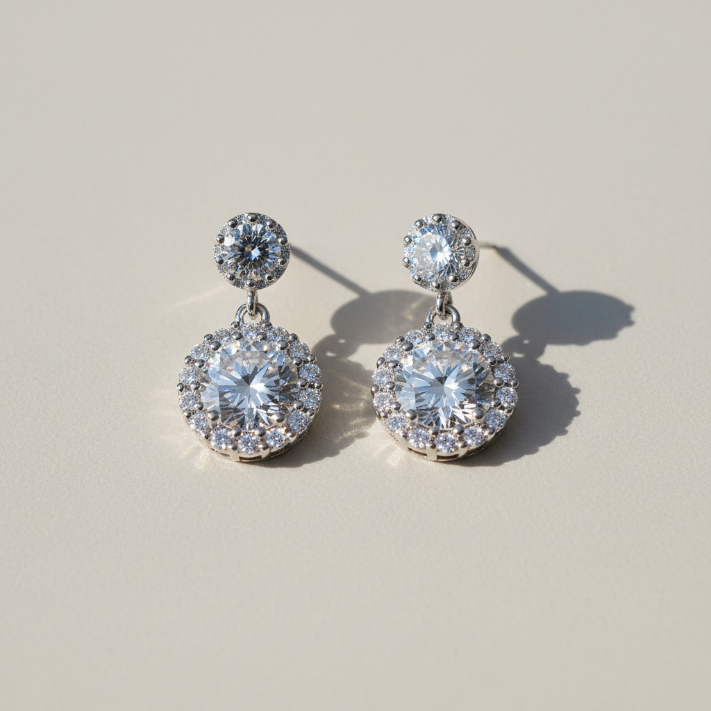 Moissanite Halo Drop Earrings 2.0ct