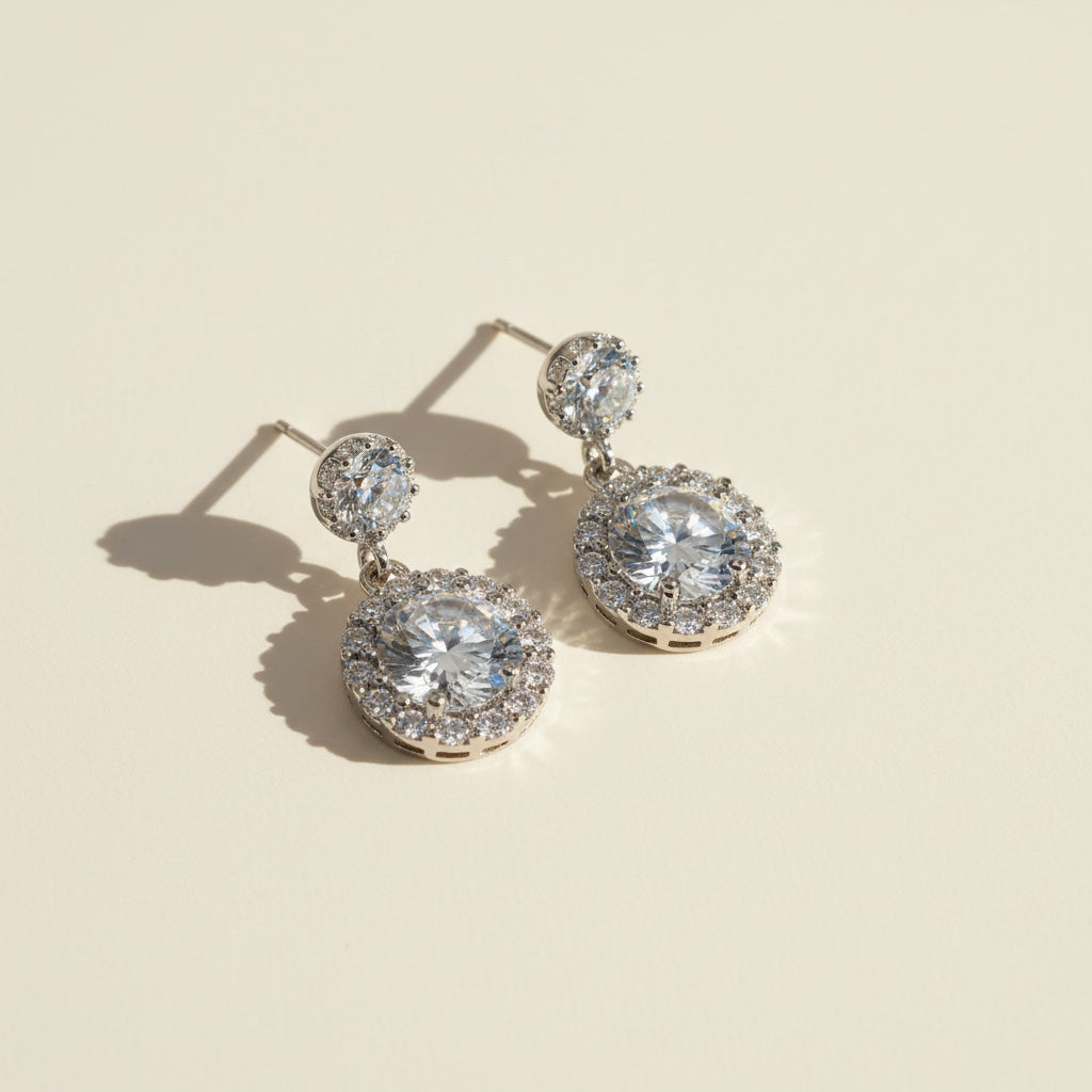 Moissanite Halo Drop Earrings 2.0ct