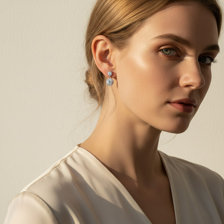 Moissanite Halo Drop Earrings 2.0ct
