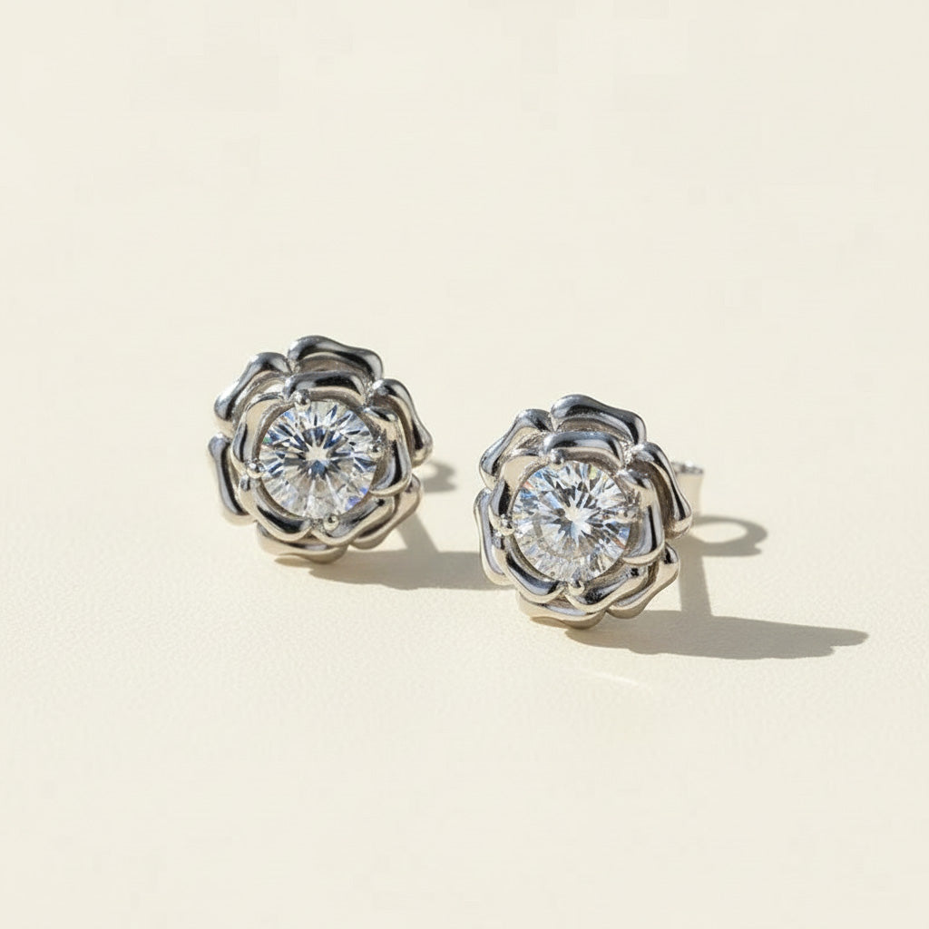 Moissanite Rose Stud Earrings 0.5ct