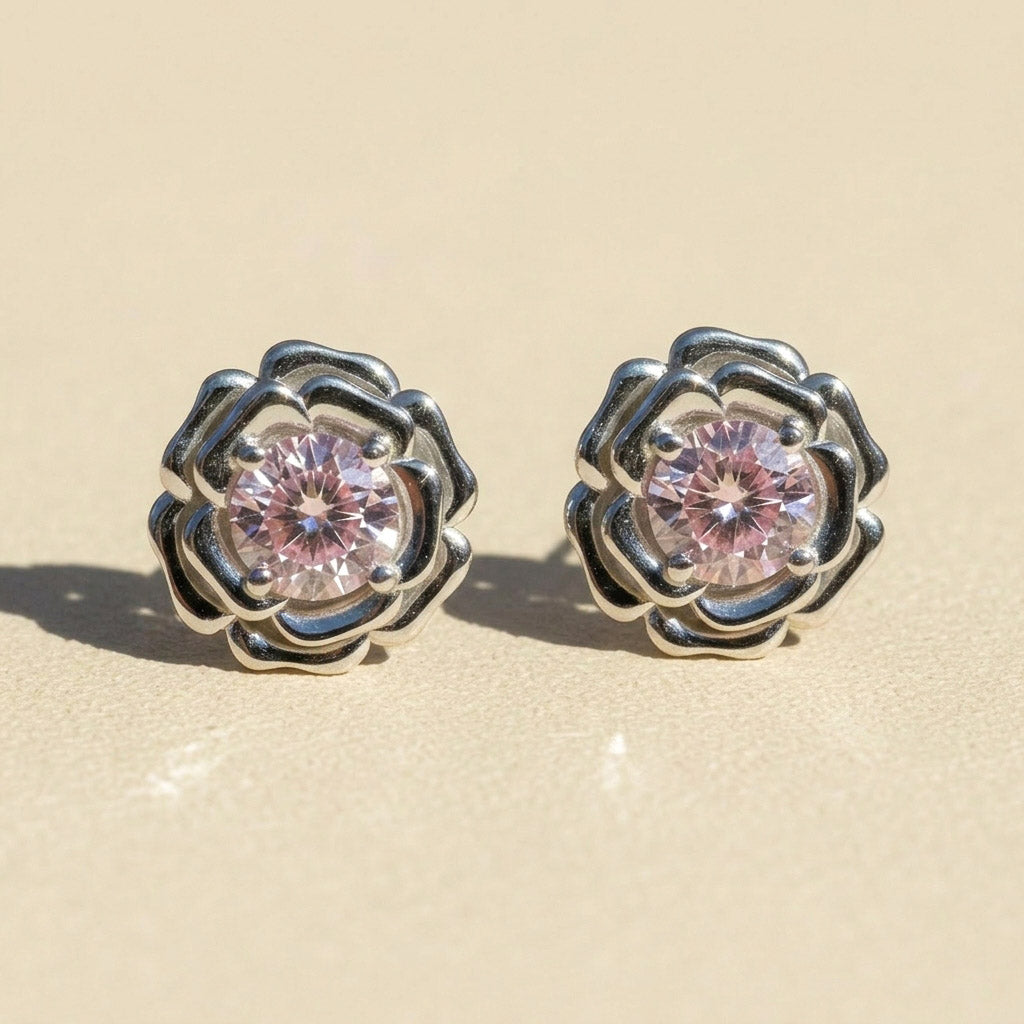 Moissanite Rose Stud Earrings 0.5ct