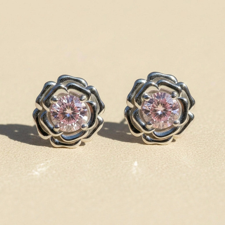 Moissanite Rose Stud Earrings 0.5ct