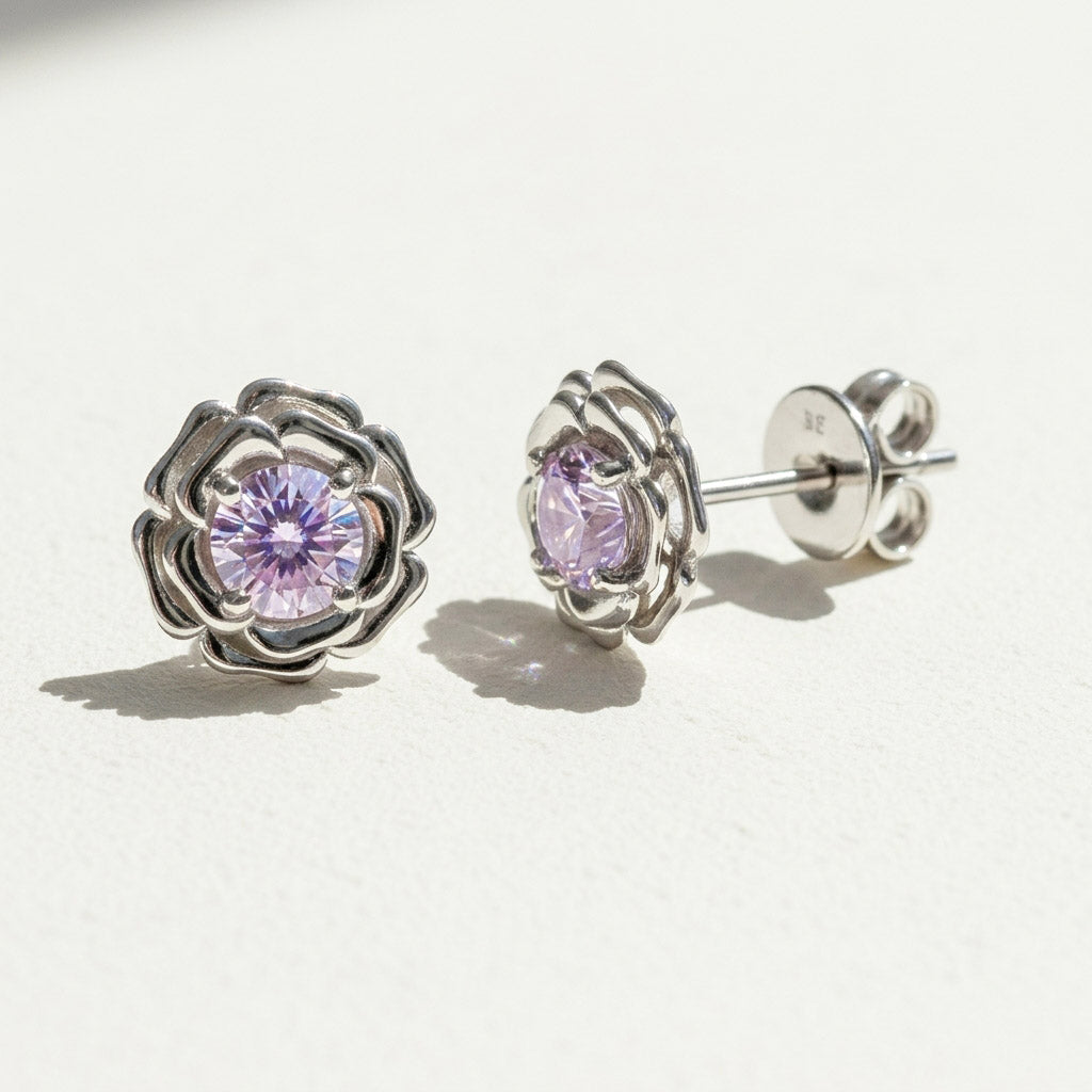 Moissanite Rose Stud Earrings 0.5ct