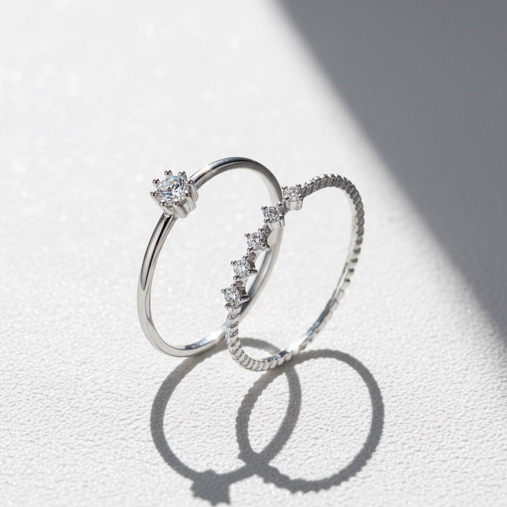 Moissanite Solitaire & Pavé Stacking Ring Set