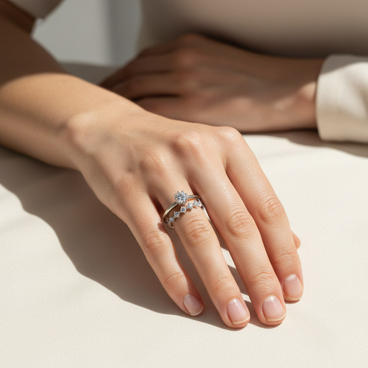 Moissanite Solitaire &amp; Pavé Stacking Ring Set
