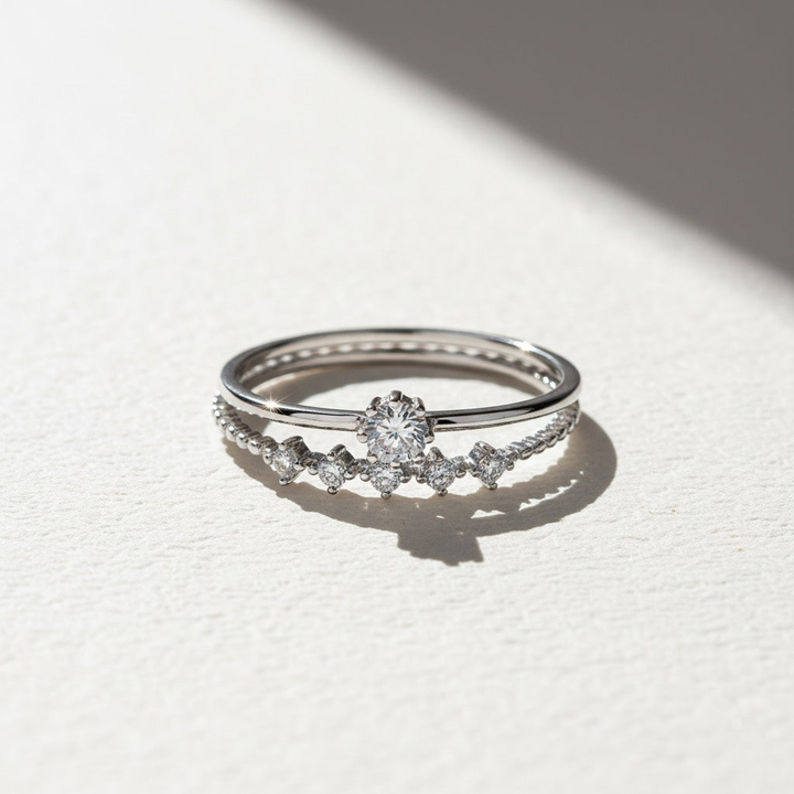 Moissanite Solitaire &amp; Pavé Stacking Ring Set