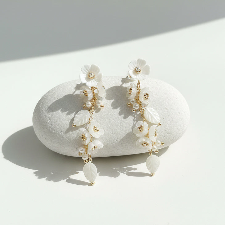 Mother of Pearl Floral Drop Earrings with Freshwater Pearls