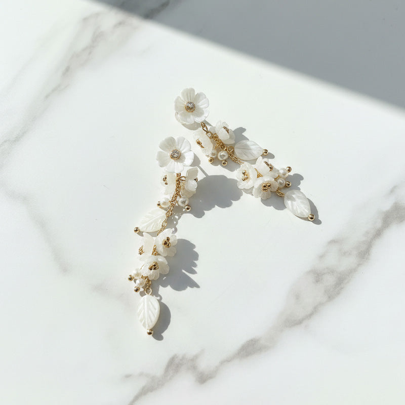 Mother of Pearl Floral Drop Earrings with Freshwater Pearls