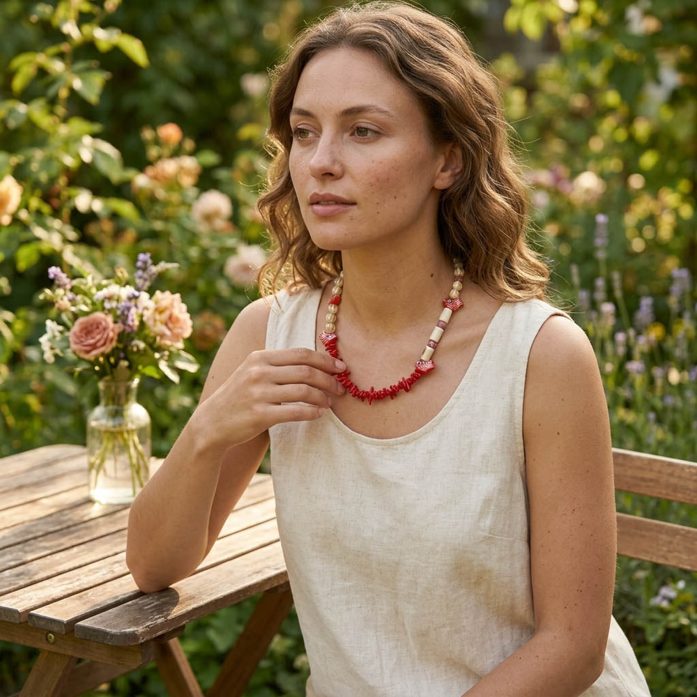 Ocean Fish & Coral Beaded Necklace with Porcelain Details