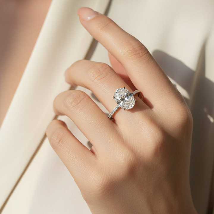 Oval Solitaire Moissanite Lab Grown Diamond Ring (1–3ct)