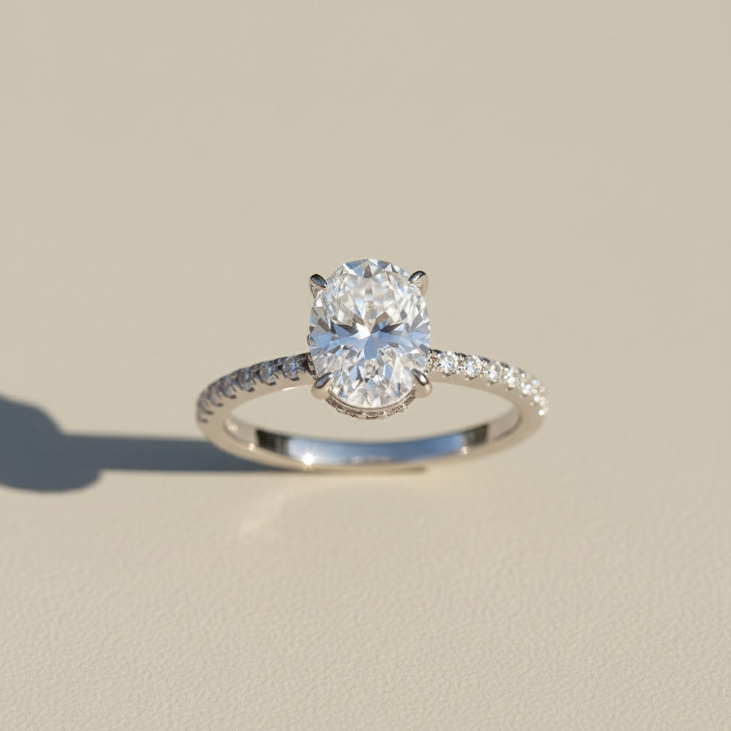Oval Solitaire Moissanite Lab Grown Diamond Ring (1–3ct)