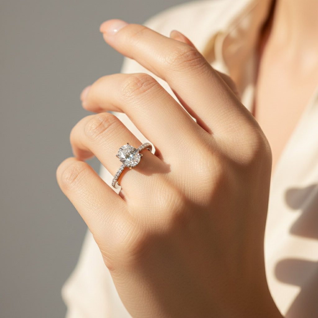 Oval Solitaire Moissanite Lab Grown Diamond Ring (1–3ct)