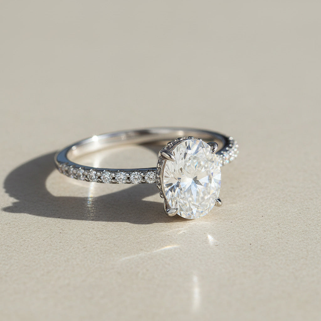 Oval Solitaire Moissanite Lab Grown Diamond Ring (1–3ct)