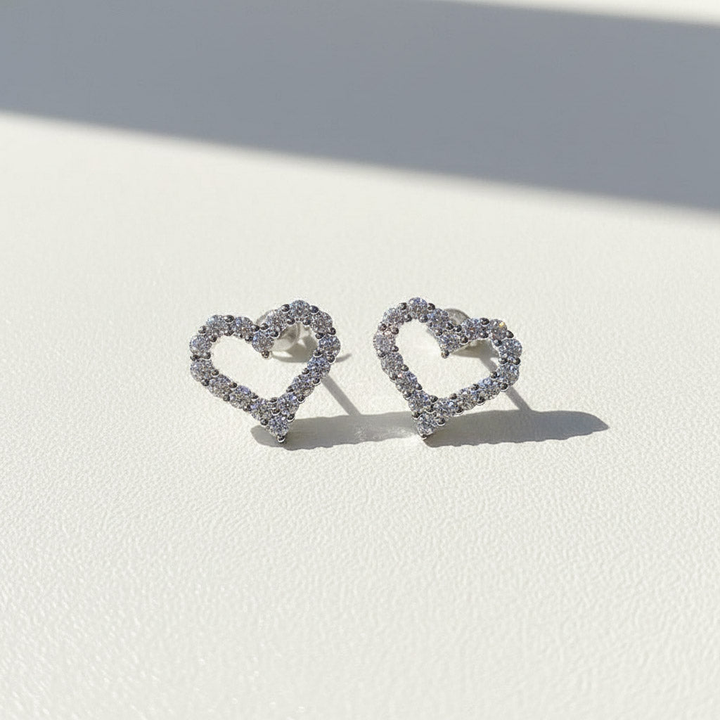 Pavé Heart Moissanite Stud Earrings