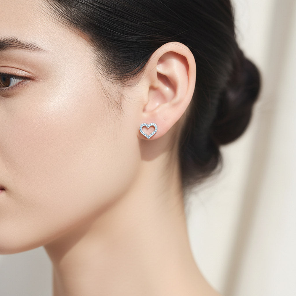 Pavé Heart Moissanite Stud Earrings