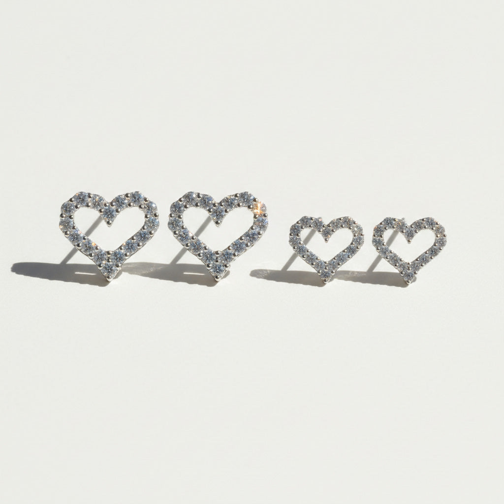 Pavé Heart Moissanite Stud Earrings
