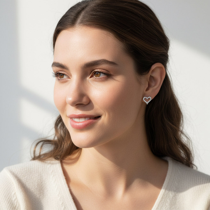 Pavé Heart Moissanite Stud Earrings