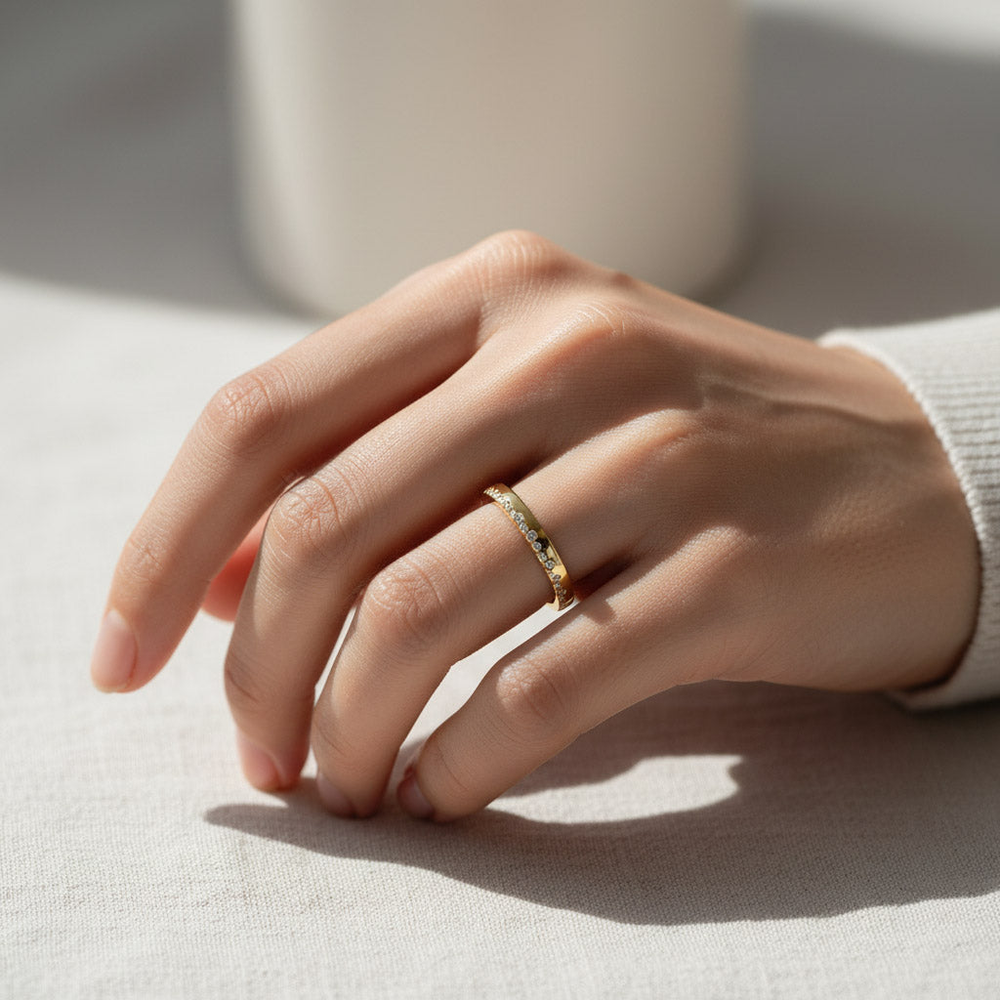Pavé Moissanite Band Ring | Minimalist Stacking Rin