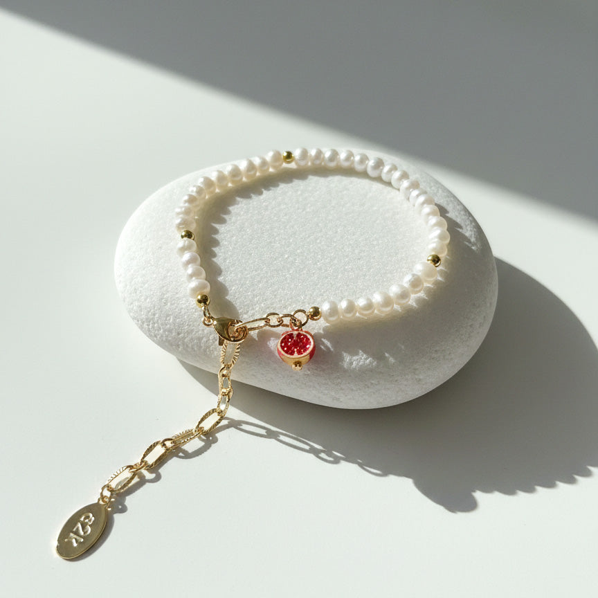 Pavé Pomegranate & Freshwater Pearl Bracelet
