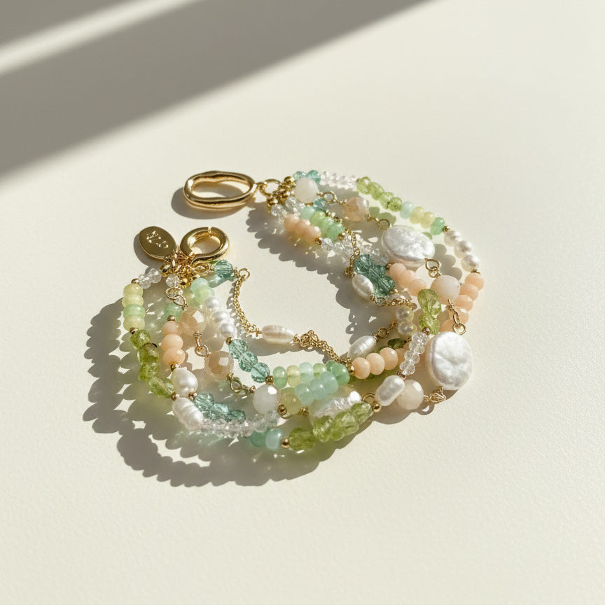 Pearl, Peridot &amp; Amazonite Multi-Strand Bracelet