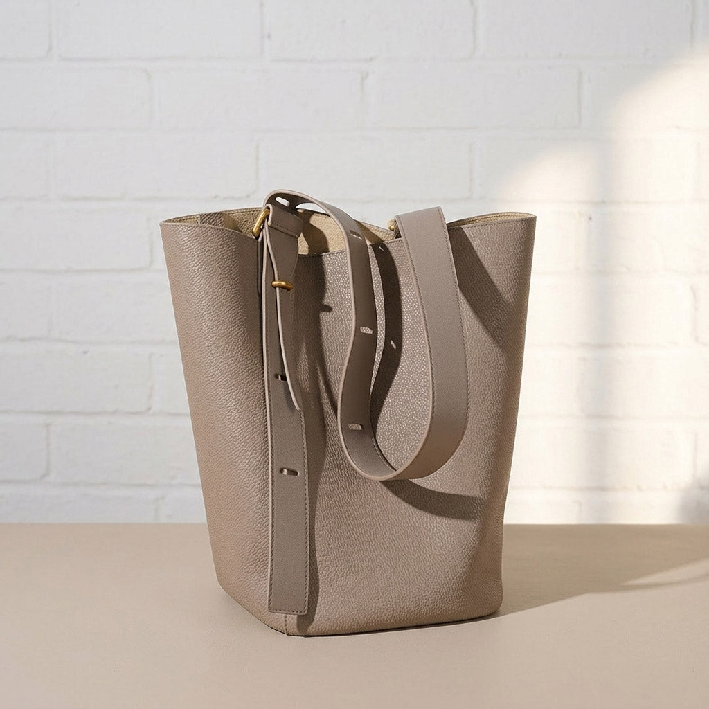 Pebbled Leather Bucket Shoulder Bag