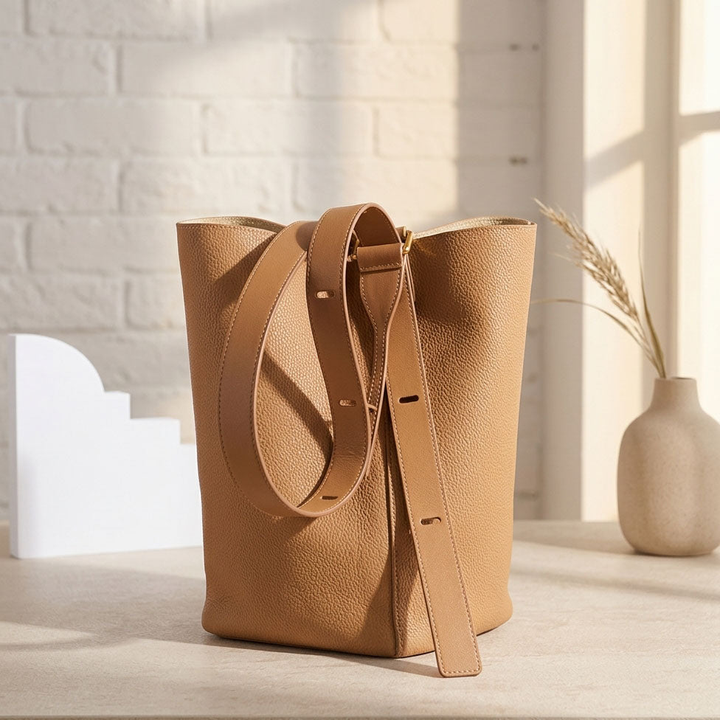 Pebbled Leather Bucket Shoulder Bag