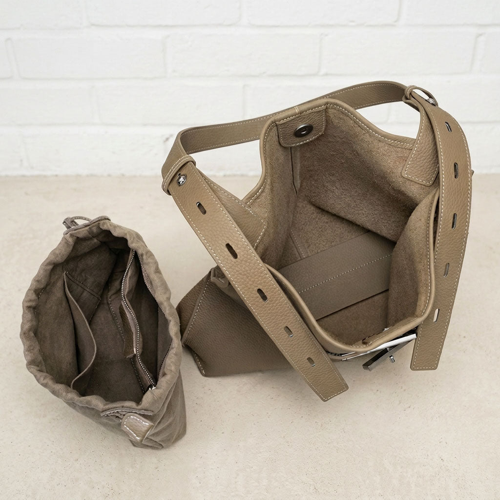 Pebbled Leather Tote Bag with Twist-Lock Clasp