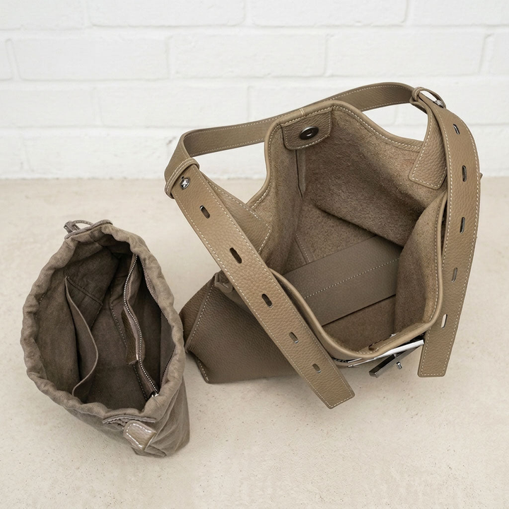 Pebbled Leather Tote Bag with Twist-Lock Clasp