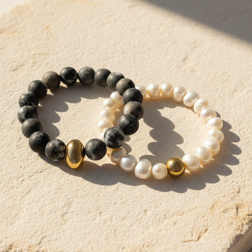 Picasso Jasper & Pearl Bracelet | Gold Stainless Accent Beads