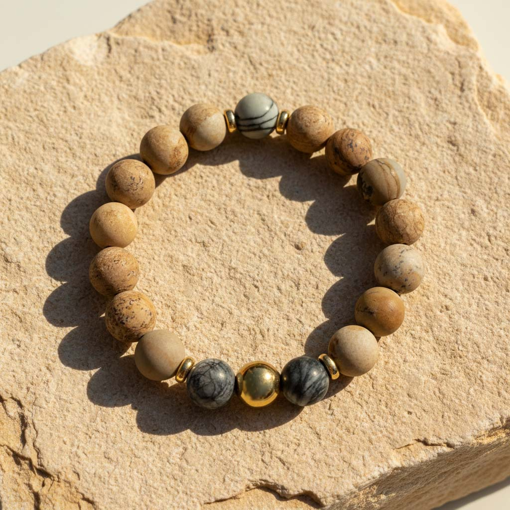 Picture Jasper Bracelet | Zebra Jasper & Gold Stainless Steel