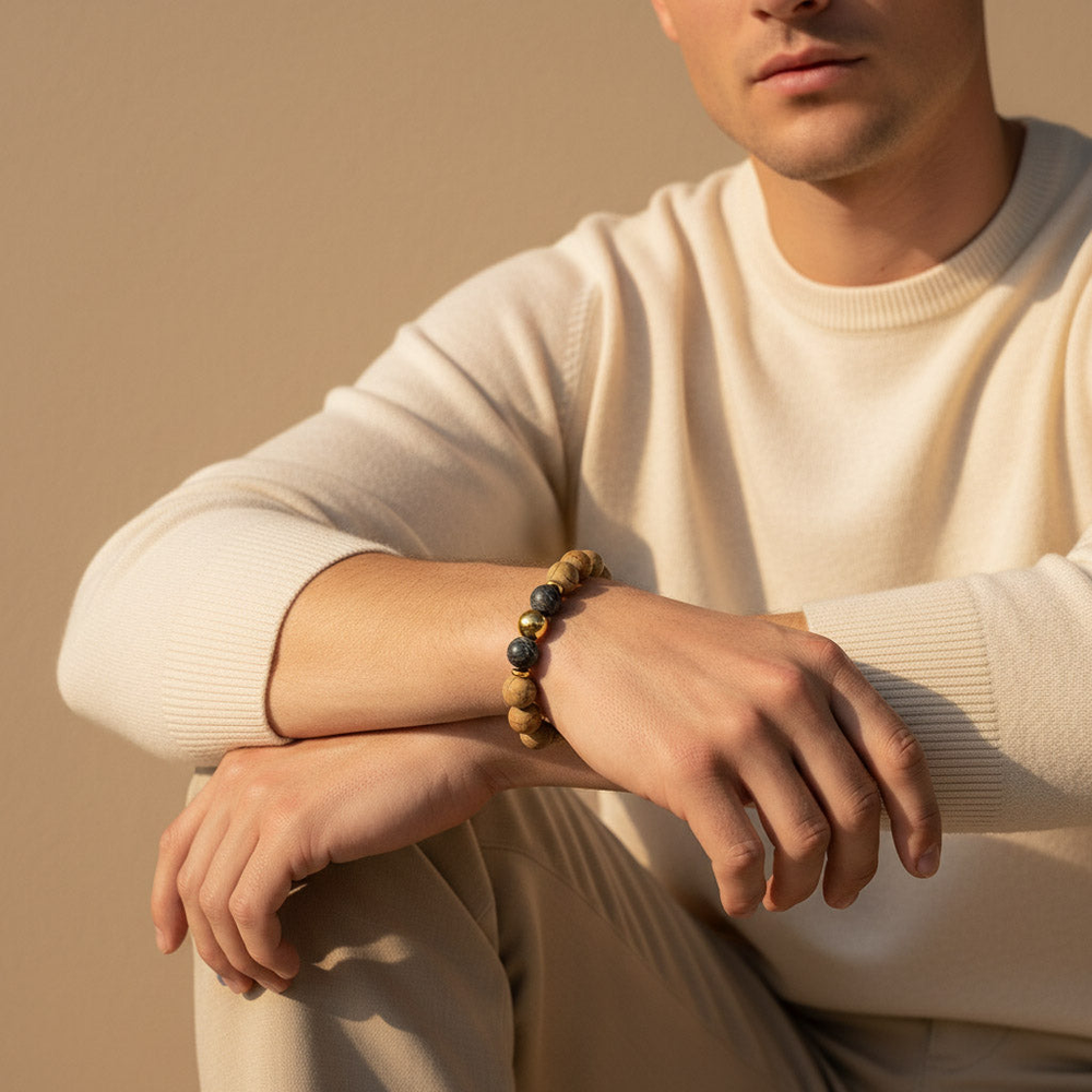 Picture Jasper Bracelet | Zebra Jasper & Gold Stainless Steel