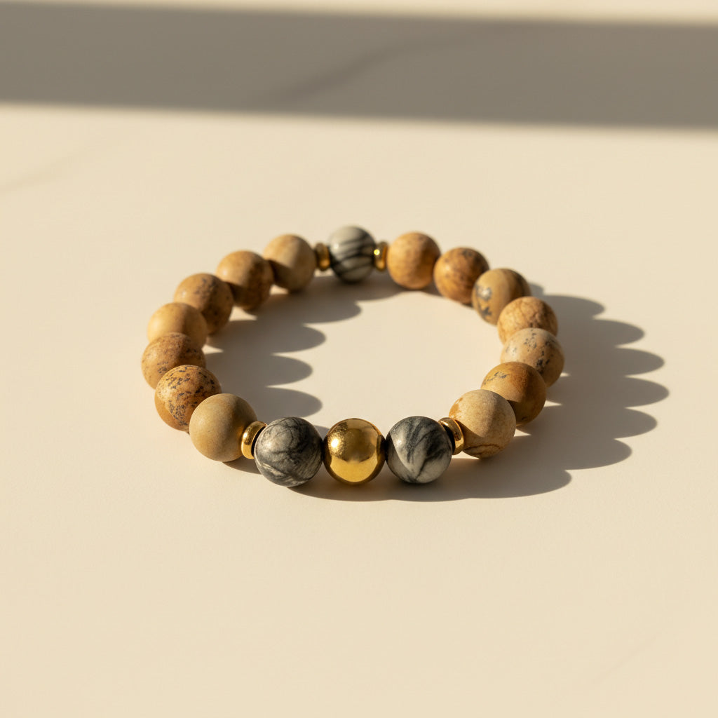 Picture Jasper Bracelet | Zebra Jasper &amp; Gold Stainless Steel