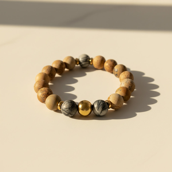Picture Jasper Bracelet | Zebra Jasper &amp; Gold Stainless Steel