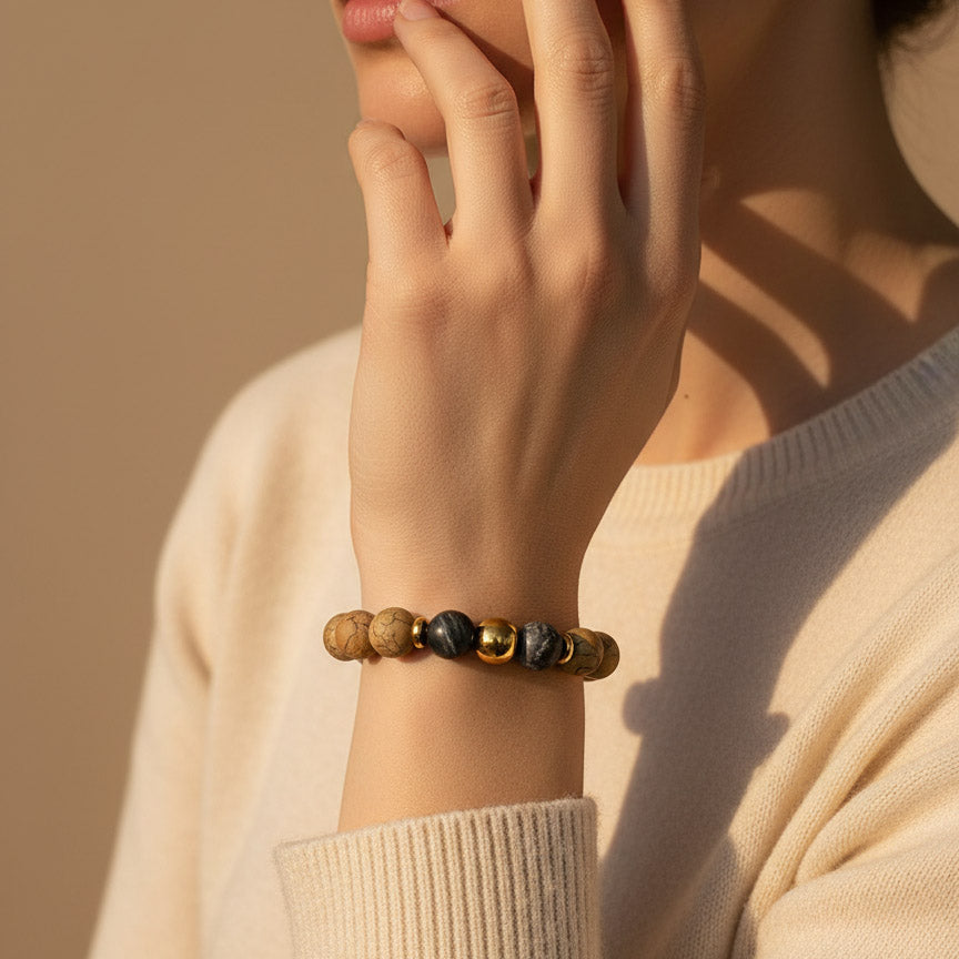 Picture Jasper Bracelet | Zebra Jasper &amp; Gold Stainless Steel