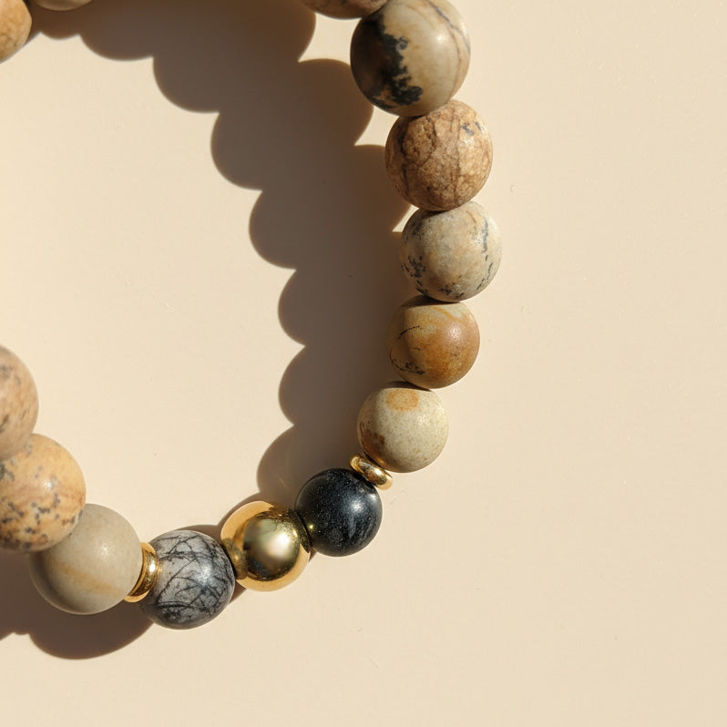 Picture Jasper Bracelet | Zebra Jasper &amp; Gold Stainless Steel