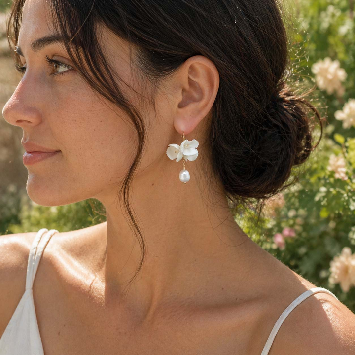 Porcelain Flower Pearl Drop Earrings