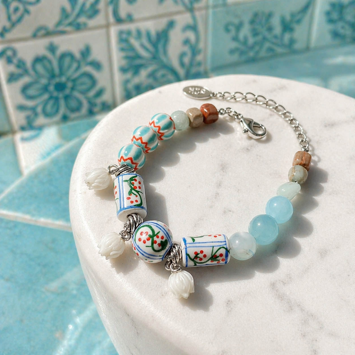 Porcelain Lily of the Valley Beaded Bracelet