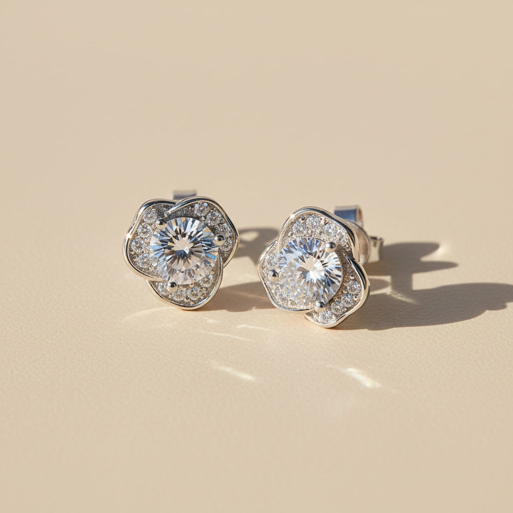 Moissanite Flower Stud Earrings 0.5ct