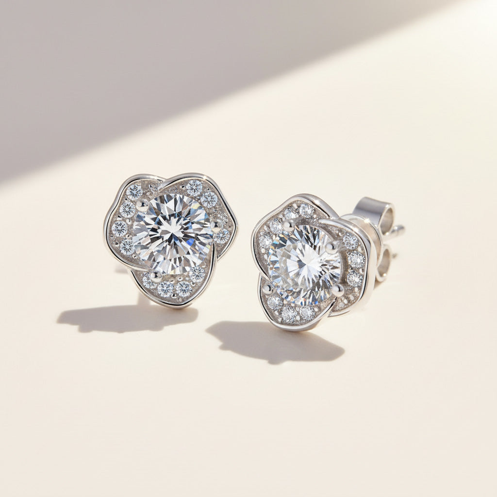 Moissanite Flower Stud Earrings 0.5ct
