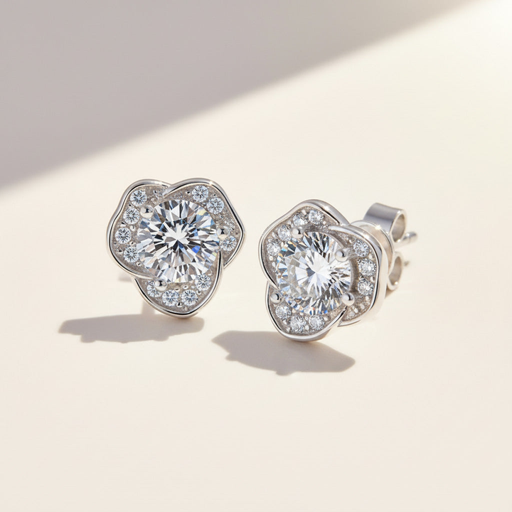 Moissanite Flower Stud Earrings 0.5ct