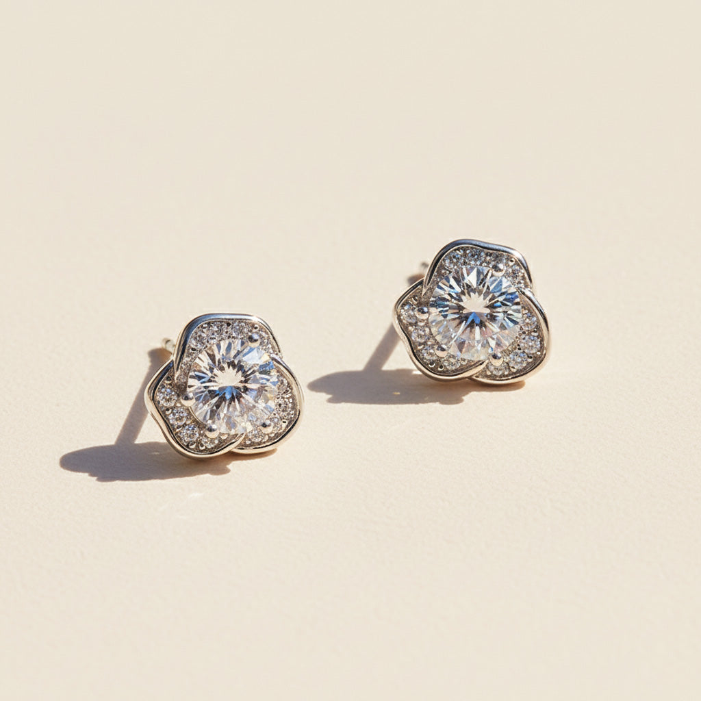 Moissanite Flower Stud Earrings 0.5ct