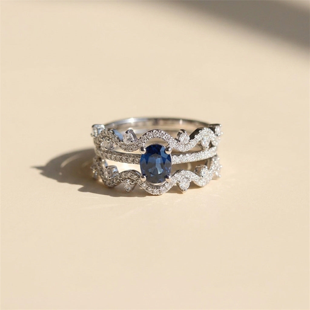 Sapphire Moissanite Stackable Ring Set