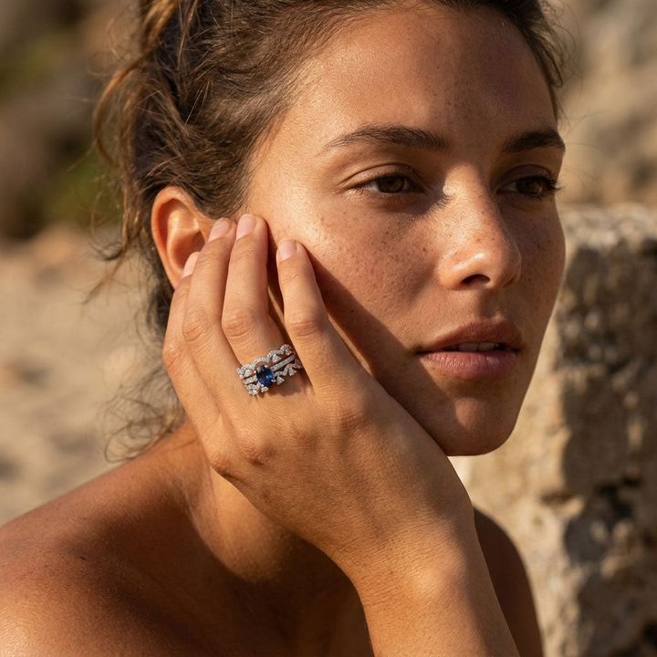 Sapphire Moissanite Stackable Ring Set