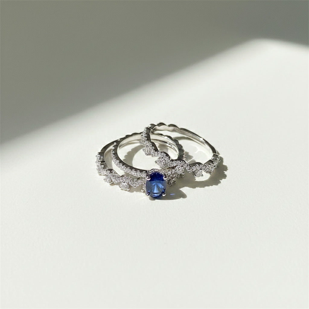 Sapphire Moissanite Stackable Ring Set