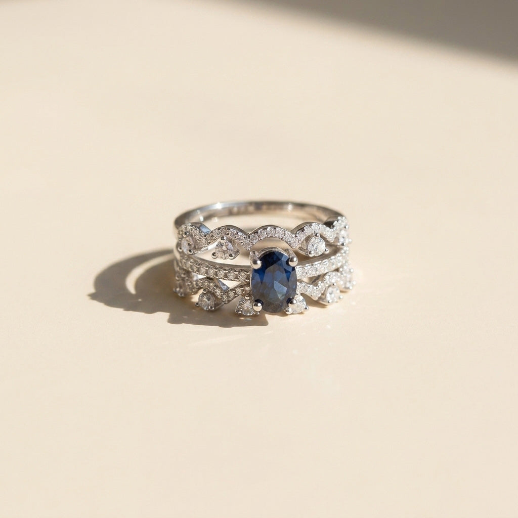 Sapphire Moissanite Stackable Ring Set
