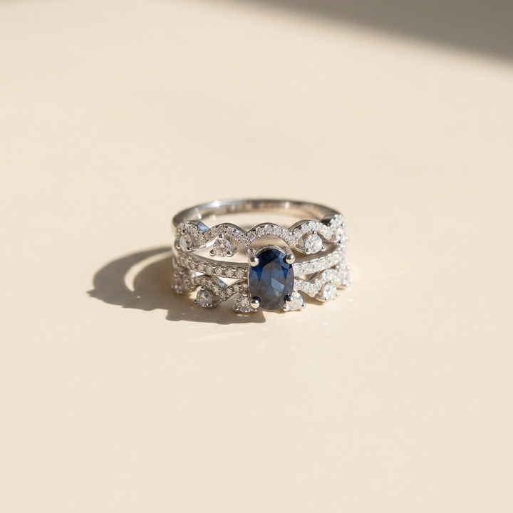 Sapphire Moissanite Stackable Ring Set