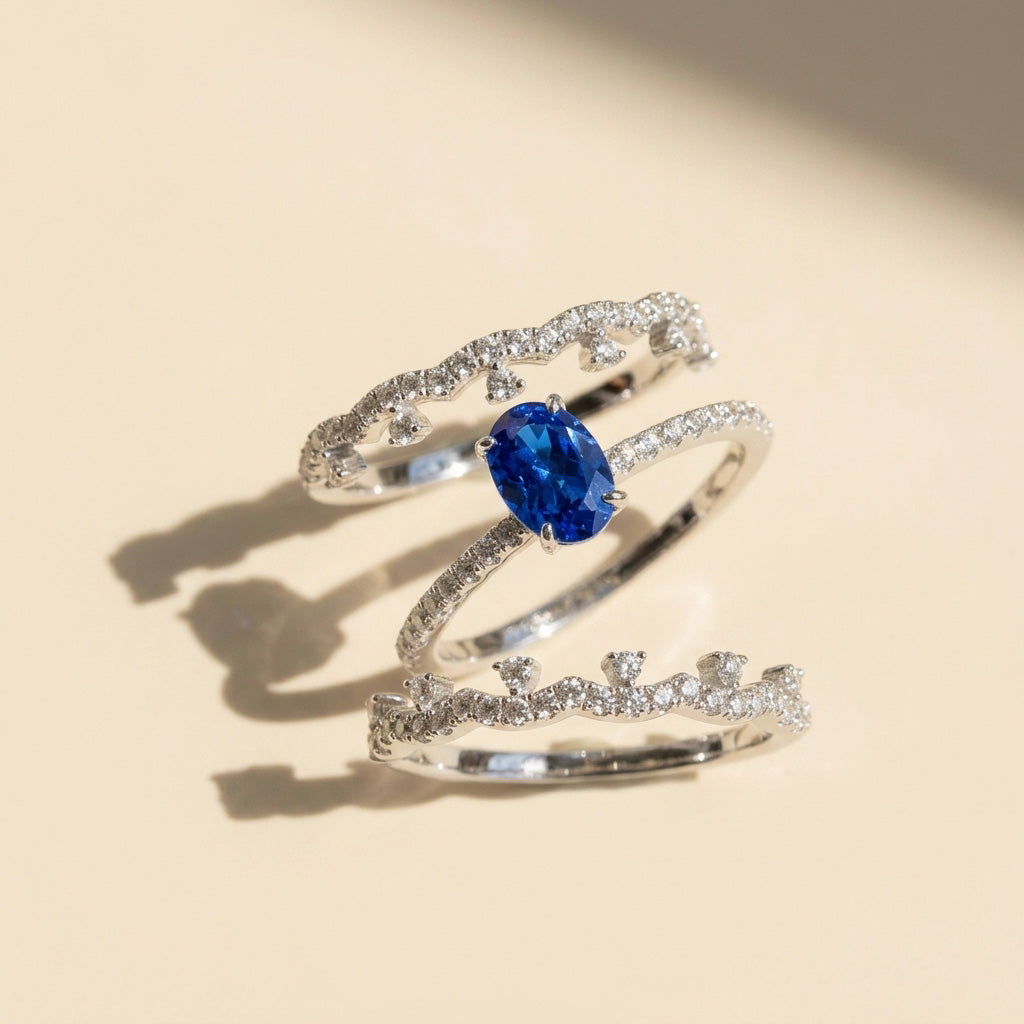 Sapphire Moissanite Stackable Ring Set